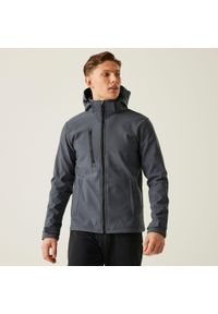 Regatta - Męska 3-warstwowa kurtka softshell z kapturem Venturer z nadrukiem. Typ kołnierza: kaptur. Kolor: szary. Materiał: softshell. Wzór: nadruk. Sezon: zima. Sport: turystyka piesza #1
