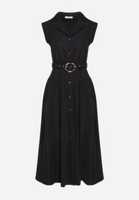 Born2be - Czarna Sukienka Koszulowa Ozdobiona Paskiem Devikka. Okazja: na co dzień. Kolor: czarny. Materiał: skóra. Wzór: aplikacja. Typ sukienki: koszulowe. Styl: klasyczny, casual, elegancki #4