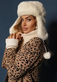 Renee - Beżowo-Czarny Niezapinany Kardigan z Kieszeniami w Panterkowy Print Riaverna. Okazja: na co dzień. Kolor: beżowy. Wzór: nadruk. Styl: wizytowy, elegancki, casual #3