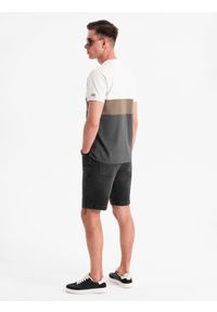 Ombre Clothing - Męskie szorty z gumką w pasie i efektem sprania – czarne V4 OM-SRDS-0192 - XXL. Okazja: na co dzień. Kolor: czarny. Materiał: skóra, denim, elastan, bawełna, materiał. Sezon: lato. Styl: elegancki, casual #6