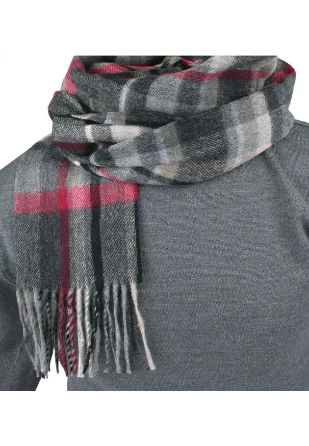 Wełniany Szalik Męski z Kaszmirem - V. Fraas - Odcienie Szarości, Kratka. Materiał: kaszmir, wełna. Wzór: kratka. Sezon: zima, lato. Styl: elegancki, klasyczny