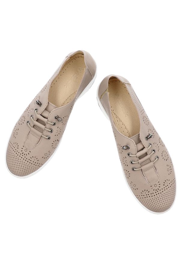 Szare Półbuty Wasak Damskie Obuwie Na Stopy Wrażliwe. Okazja: na spacer, na co dzień. Zapięcie: sznurówki. Kolor: szary. Materiał: materiał, skóra. Wzór: kwiaty, ażurowy. Styl: casual