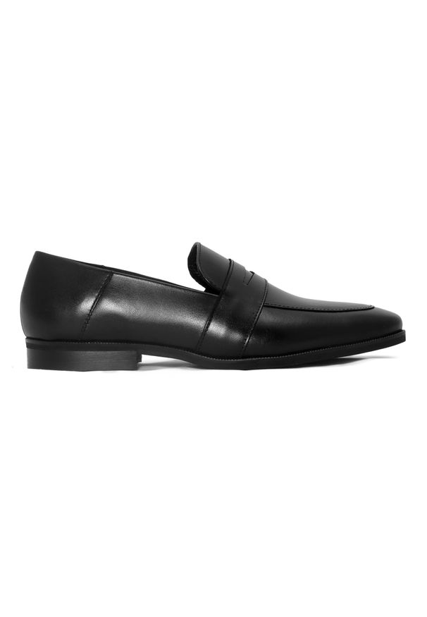 Modini - Czarne loafersy - wsuwane buty męskie - penny loafers MODINI T217. Okazja: na co dzień. Zapięcie: bez zapięcia. Kolor: czarny. Materiał: guma, skóra. Sezon: lato. Styl: młodzieżowy, klasyczny, casual, wizytowy