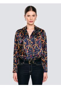 Big-Star - Koszula damska z nadrukiem granatowa Dorta 403. Okazja: do pracy, na spotkanie biznesowe. Kolor: niebieski. Materiał: tkanina, satyna, poliester. Wzór: nadruk. Styl: klasyczny, biznesowy #1