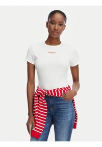 Tommy Jeans T-Shirt Script Rib DW0DW22809 Kremowy Slim Fit. Kolor: kremowy. Materiał: bawełna #1