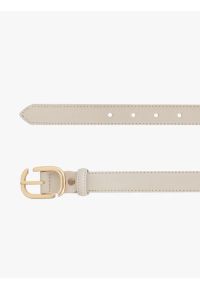Ryłko - Beżowy pasek damski ze skóry licowej ze złotą klamrą. Kolor: beżowy. Materiał: skóra. Wzór: aplikacja #1