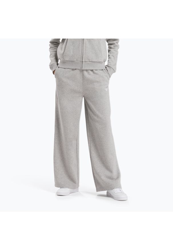 Reebok Fitness - Spodnie damskie Reebok Identity Small Logo Fleece WIde Leg. Kolor: szary. Sport: fitness