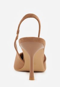 Born2be - Jasnobrązowe Sandały Slingback z Imitacji Zamszu na Szpilce z Noskiem w Szpic Delanoe. Okazja: na co dzień, na ślub cywilny, na wesele, na imprezę. Nosek buta: szpiczasty. Zapięcie: bez zapięcia. Kolor: brązowy. Materiał: zamsz. Obcas: na szpilce. Styl: casual, elegancki, klasyczny #7