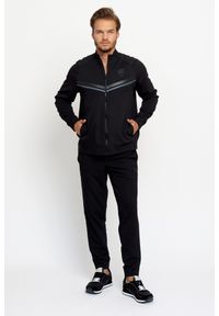 EA7 Emporio Armani - EA7 Męskie spodnie dresowe z lampasami, Rozmiar L. Kolor: czarny. Materiał: poliester, dresówka. Wzór: aplikacja