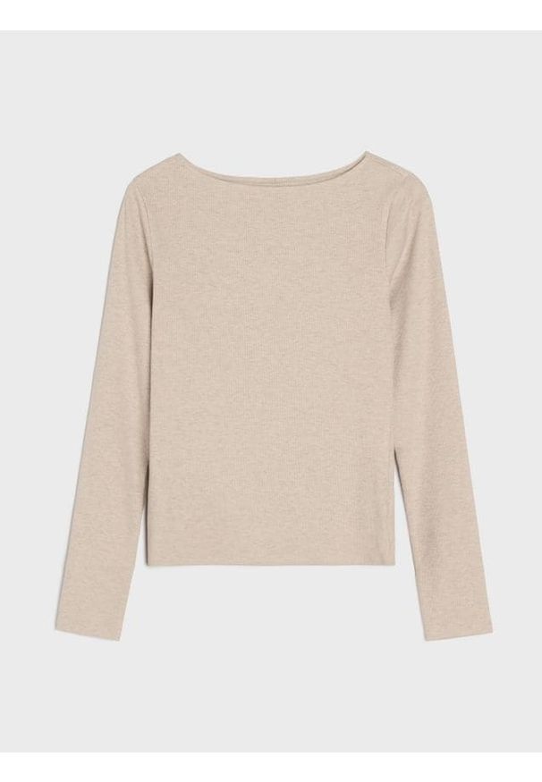 Sinsay - Koszulka z długim rękawem - beżowy. Kolor: beżowy. Długość rękawa: długi rękaw. Długość: długie