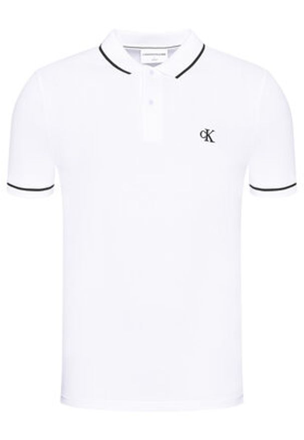 Calvin Klein Jeans Polo J30J315603 Biały Slim Fit. Typ kołnierza: polo. Kolor: biały. Materiał: bawełna