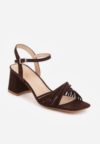 Renee - Brązowe Sandały VICES Eleganckie z Ozdobnymi Paseczkami na Słupku Dalea. Okazja: na randkę, na imprezę. Kolor: brązowy. Materiał: satyna. Obcas: na słupku. Styl: elegancki #5