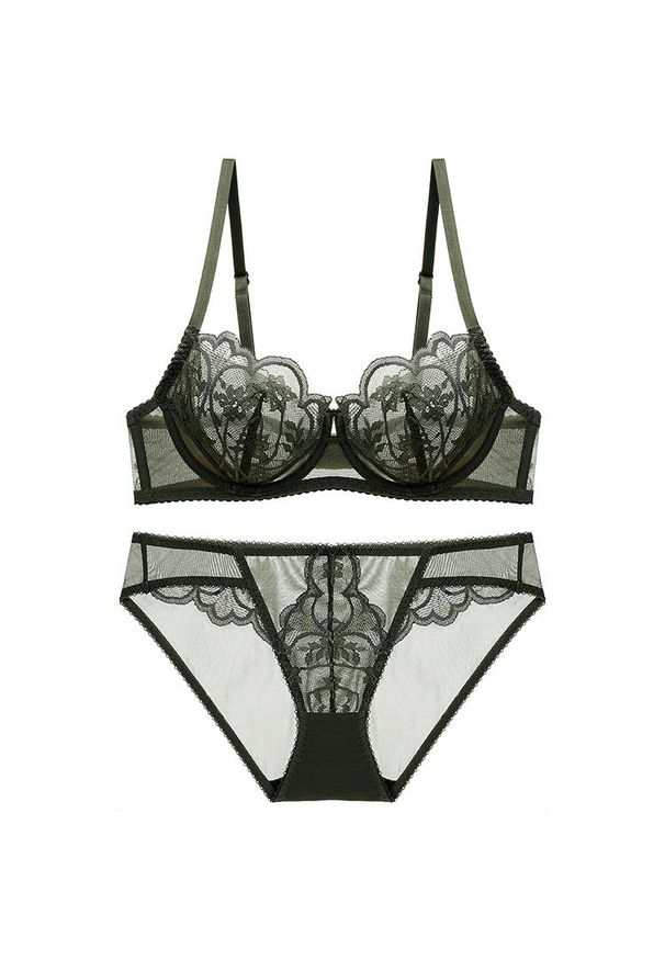 Intica - Komplet bielizny prześwitującej z delikatnych materiałów Harmke. Kolor: zielony. Materiał: materiał