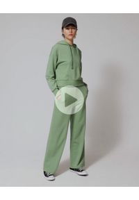outhorn - Spodnie dresowe z szerokimi nogawkami damskie - zielone. Stan: podwyższony. Kolor: zielony. Materiał: dresówka. Wzór: ze splotem, gładki #4