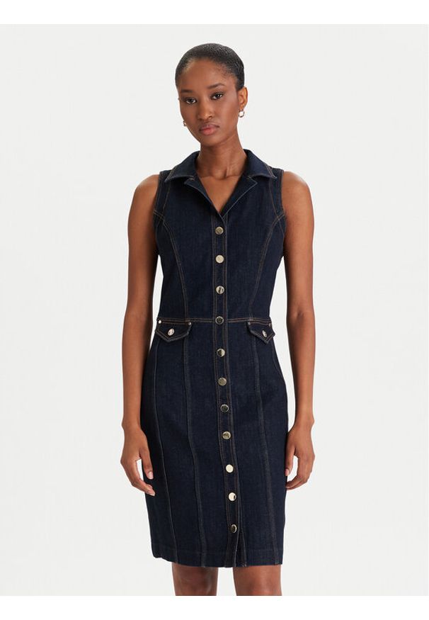 Guess Sukienka jeansowa W5YK24 D5PW1 Granatowy Regular Fit. Kolor: niebieski. Materiał: bawełna