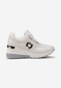 Renee - Białe Sneakersy na Koturnie z Metalicznymi Wstawkami Tapa. Okazja: na co dzień. Kolor: biały. Obcas: na koturnie #2