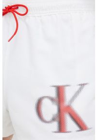 Calvin Klein szorty kąpielowe kolor biały. Kolor: biały. Materiał: tkanina, poliester, materiał. Wzór: nadruk #4