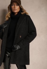 Renee - Czarny Dwurzędowy Płaszcz Boucle z Kieszeniami Enathea. Okazja: na co dzień, do pracy. Kolor: czarny. Materiał: jeans. Długość rękawa: długi rękaw. Długość: długie. Styl: klasyczny, casual #5