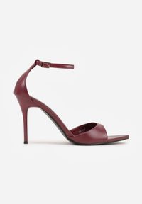 Born2be - Bordowe Sandały na Szpilce ze Sprzączką wokół Kostki Tini. Okazja: na co dzień. Zapięcie: sprzączka. Kolor: czerwony. Materiał: jeans. Obcas: na szpilce. Styl: casual, klasyczny, elegancki #8
