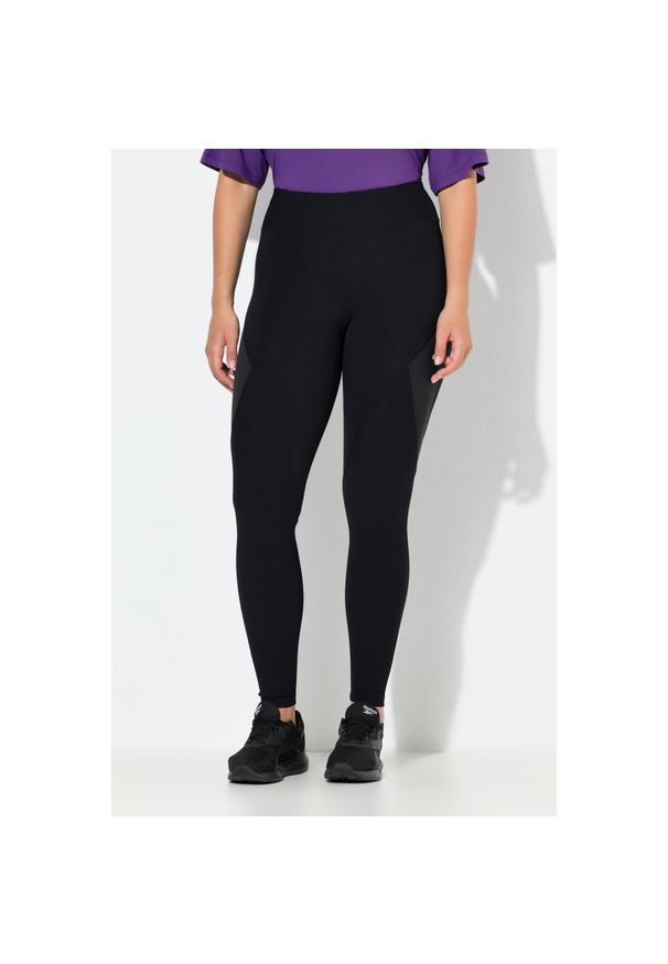 ULLA POPKEN - Damskie Legginsy funkcyjne prążkowany dżersej kieszeń na zamek z recyklingu. Kolekcja: plus size. Kolor: czarny. Materiał: poliester, elastan, materiał. Sport: joga i pilates