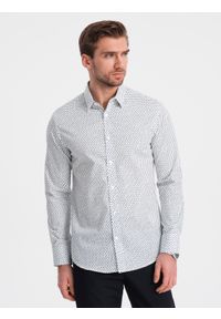 Ombre Clothing - Męska koszula w drobny wzór SLIM FIT - biała V2 OM-SHCS-0140 - XXL. Kolor: biały. Materiał: bawełna. Styl: klasyczny #2