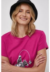 Volcom - T-shirt bawełniany. Okazja: na co dzień. Kolor: różowy. Materiał: bawełna. Wzór: nadruk. Styl: casual #2