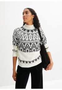 bonprix - Sweter w norweski wzór. Kolor: biały