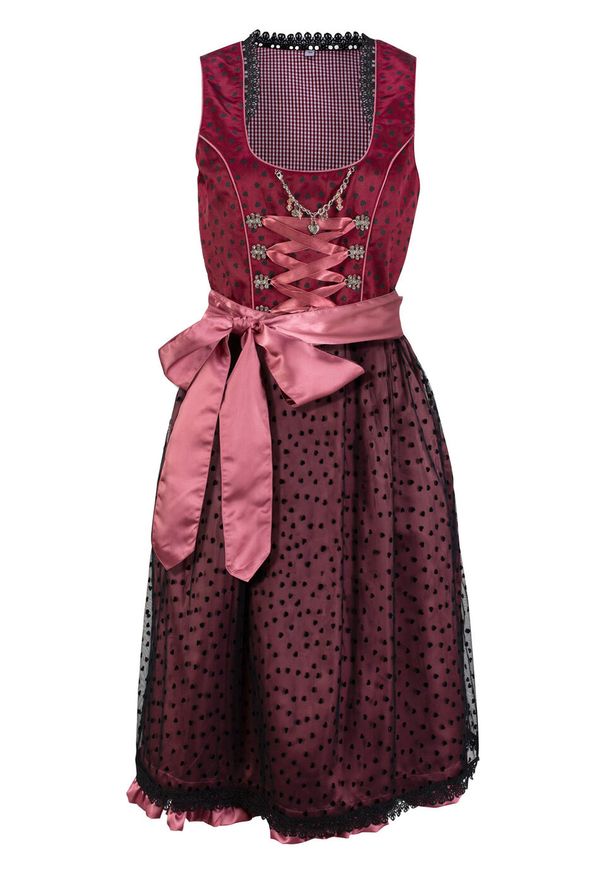 Sukienka w ludowym stylu w serca bonprix czerwony rubinowy z nadrukiem. Kolor: czerwony. Wzór: nadruk