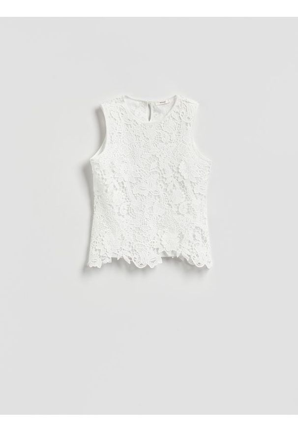 Reserved - Ażurowa bluzka - biały. Kolor: biały. Materiał: dzianina. Wzór: ażurowy