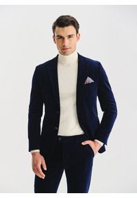 Pako Lorente - PAKO LORENTE - Granatowa sztruksowa marynarka męska. Okazja: na co dzień. Kolor: niebieski, brązowy. Materiał: sztruks. Styl: casual #7