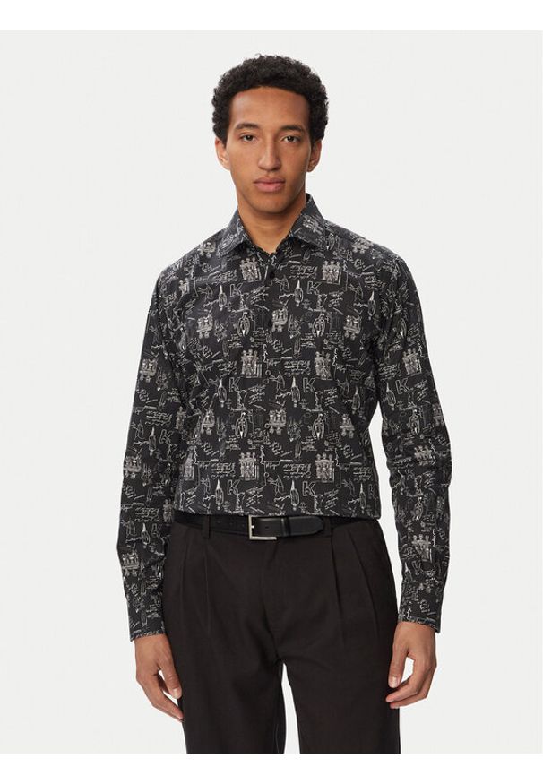 Karl Lagerfeld - KARL LAGERFELD Koszula 605000 563613 Czarny Regular Fit. Typ kołnierza: dekolt w karo. Kolor: czarny. Materiał: bawełna