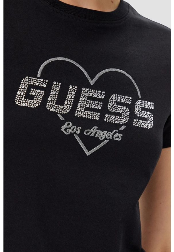 Guess - GUESS Czarny damski t-shirt Narciso. Kolor: czarny