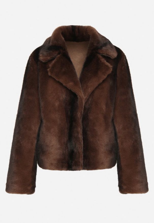 Born2be - Brązowa Jednorzędowa Kurtka Futerko o Krótkim Kroju Lonella. Okazja: na sylwestra, na co dzień, na spacer. Kolor: brązowy. Materiał: futro. Długość: krótkie. Styl: casual, elegancki