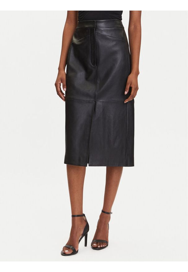 BOSS Spódnica skórzana Sekina 50543188 Czarny Regular Fit. Kolor: czarny. Materiał: skóra