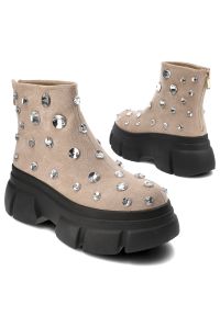 Beżowe Botki S.Barski Eleganckie Obuwie Damskie. Okazja: na co dzień. Kolor: beżowy. Szerokość cholewki: normalna. Obcas: na platformie. Styl: elegancki #7