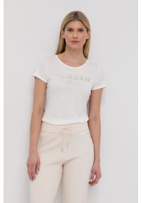Morgan t-shirt damski kolor biały. Okazja: na co dzień. Kolor: biały. Materiał: bawełna, dzianina. Wzór: nadruk. Styl: casual