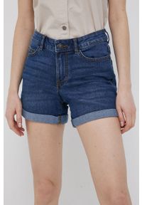 Noisy may - Noisy May szorty jeansowe damskie kolor granatowy gładkie medium waist. Okazja: na co dzień. Kolor: niebieski. Materiał: jeans. Wzór: gładki. Styl: casual