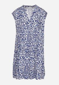 Born2be - Niebieska Bawełniana Sukienka o Rozkloszowanym Kroju Oversize Liravina. Okazja: na co dzień. Typ kołnierza: dekolt w serek. Kolor: niebieski. Materiał: bawełna. Typ sukienki: oversize. Styl: klasyczny, casual, elegancki #7