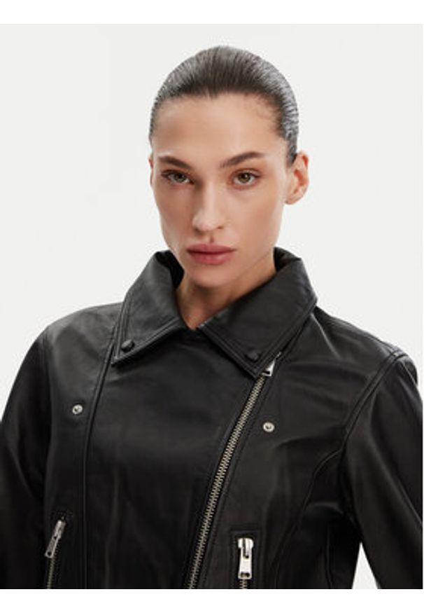 French Connection Kurtka skórzana 7DZI5 Czarny Regular Fit. Kolor: czarny. Materiał: skóra