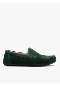 Ryłko - Zielone mokasyny męskie z weluru. Kolor: zielony. Materiał: welur, skóra. Styl: elegancki, street, sportowy #1