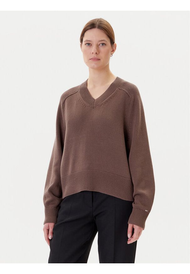 TOMMY HILFIGER - Tommy Hilfiger Sweter WW0WW45700 Brązowy Regular Fit. Kolor: brązowy. Materiał: bawełna