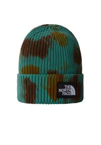 Czapka The North Face Tie-Dye Logo Box Beanie 0A7WJI3071 - zielono-brązowa. Kolor: brązowy, wielokolorowy, zielony. Materiał: bawełna. Wzór: ze splotem, aplikacja. Styl: vintage, klasyczny