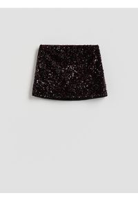 Reserved - Spódnico-szorty z cekinami - mahoniowy. Kolor: brązowy. Materiał: dzianina #1