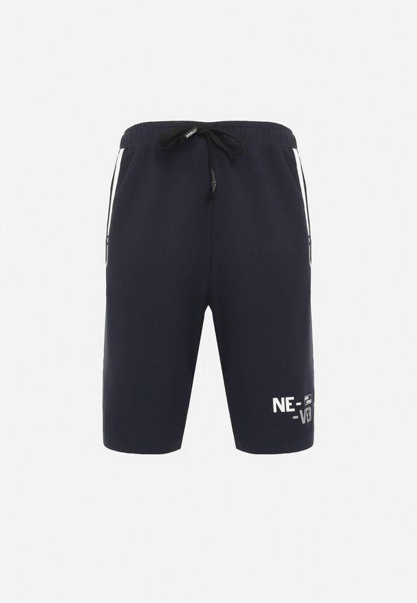 Born2be - Granatowe Szorty Sportowe z Ozdobnymi Wstawkami i Gumką w Pasie Strila. Kolor: niebieski. Styl: sportowy