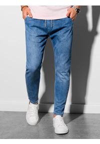Ombre Clothing - Spodnie męskie jeansowe ze ściągaczem CARROT FIT P1057 - jasnoniebieskie - XL. Kolor: niebieski. Materiał: jeans, bawełna, elastan. Styl: klasyczny #6