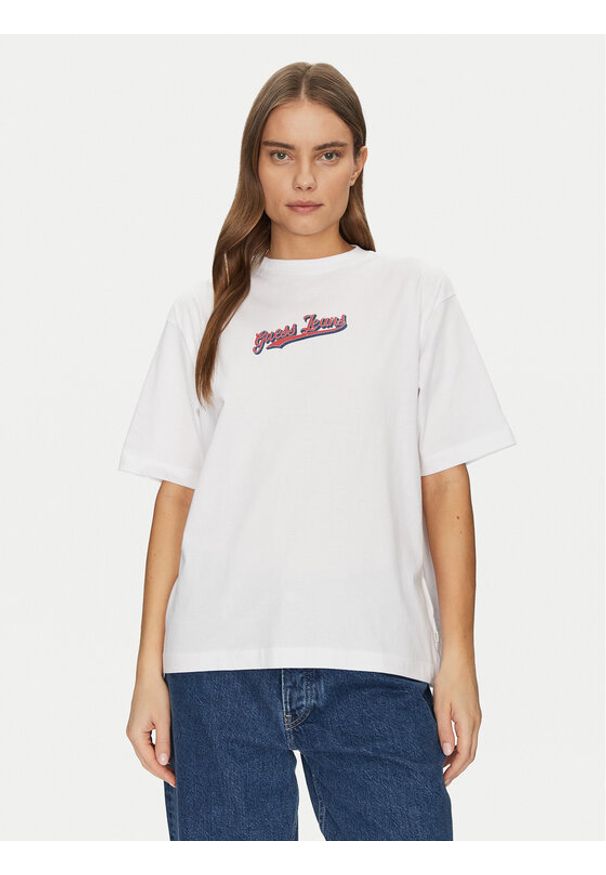 Guess Jeans T-Shirt W5GI29 K8HM0 Biały Regular Fit. Kolor: biały. Materiał: bawełna