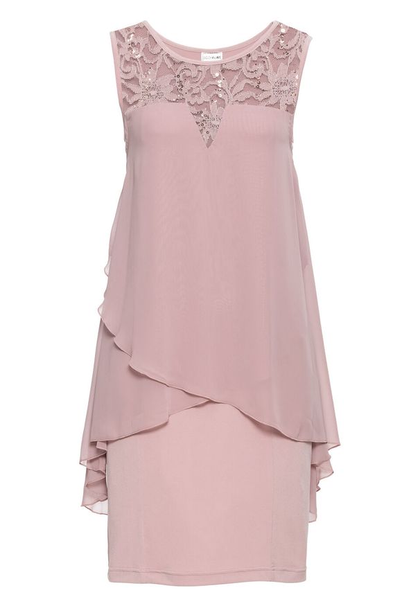 Sukienka z dżerseju i szyfonu bonprix różowobrązowy. Kolor: różowy. Materiał: szyfon, jersey. Styl: elegancki