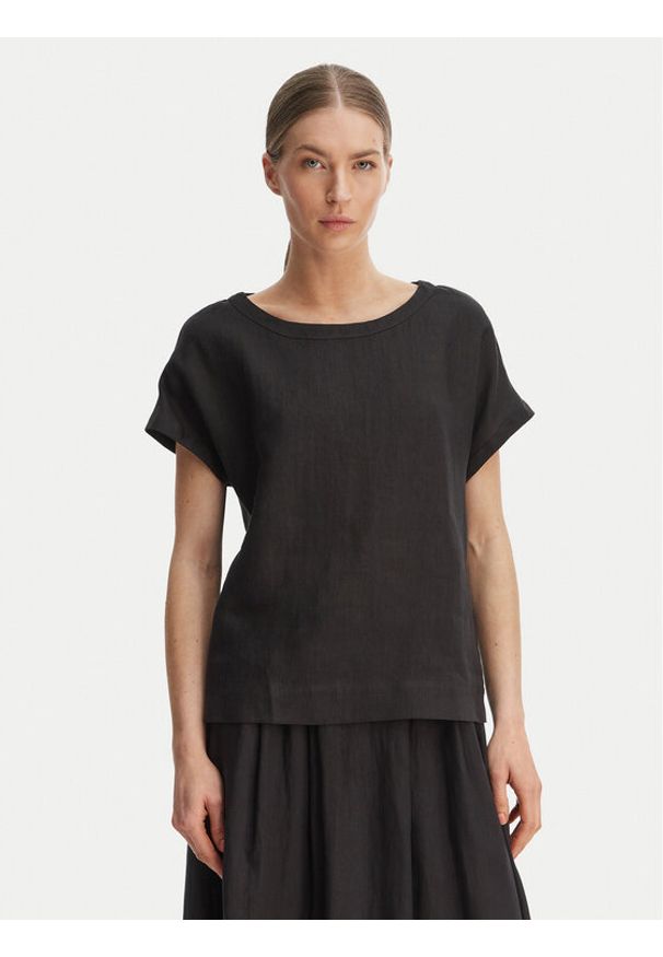 Marella T-Shirt Geyser 2615111132 Czarny Regular Fit. Kolor: czarny. Materiał: len