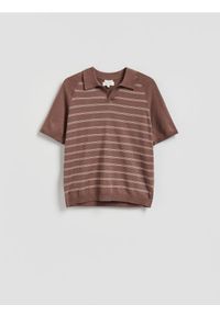 Reserved - Sweter polo z dodatkiem lnu - brązowy. Typ kołnierza: polo. Kolor: brązowy. Materiał: len #1
