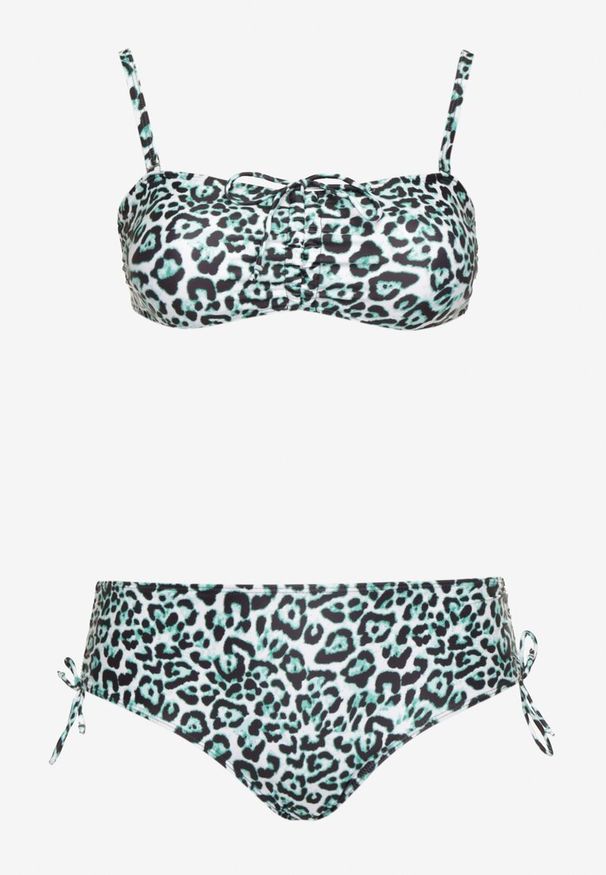 Born2be - Zielone Bikini Biustonosz z Wiązaniem i Majtki Figi ze Ściągaczami Uloselia. Kolekcja: plus size. Kolor: zielony. Wzór: ażurowy, motyw zwierzęcy
